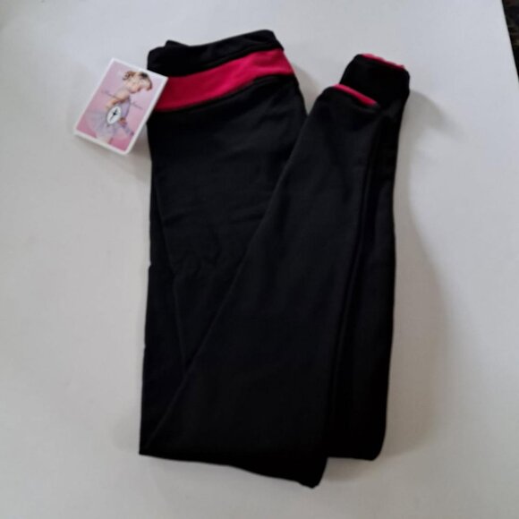 Mondor Polartec warm figure skating skate pants girl 5-6 black pink stripes NWT - Picture 1 of 4